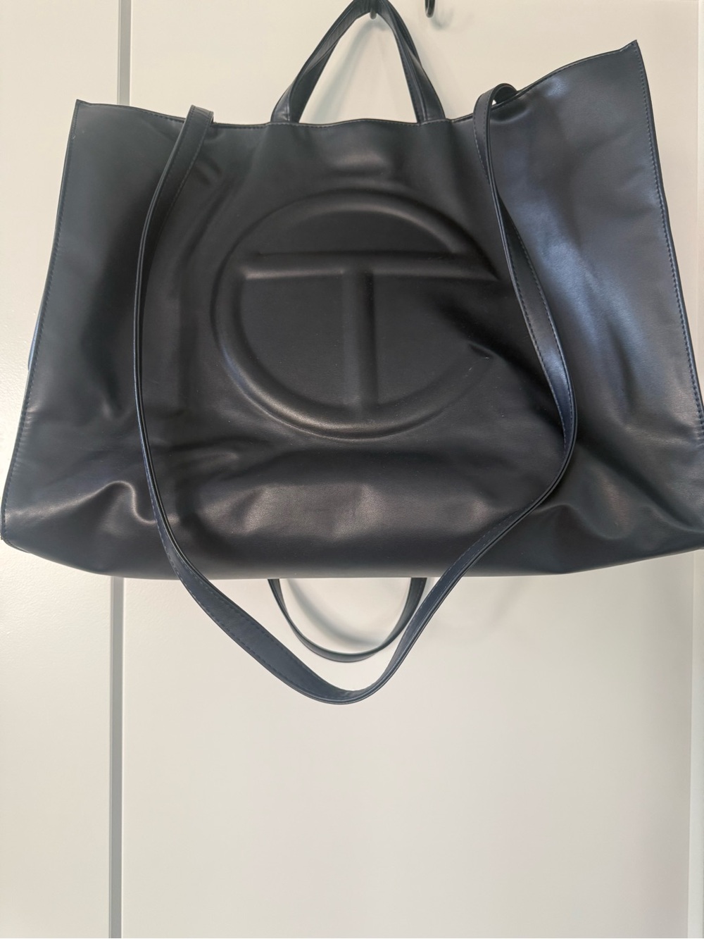 Women’s Blue Tote Bag with Embossed Circle Detail